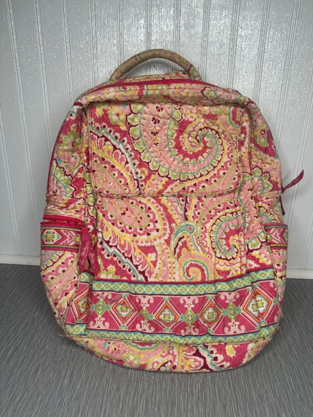 Vera Bradley Quilted Cotton Backpack Pink Green Paisley Floral Retired Pattern